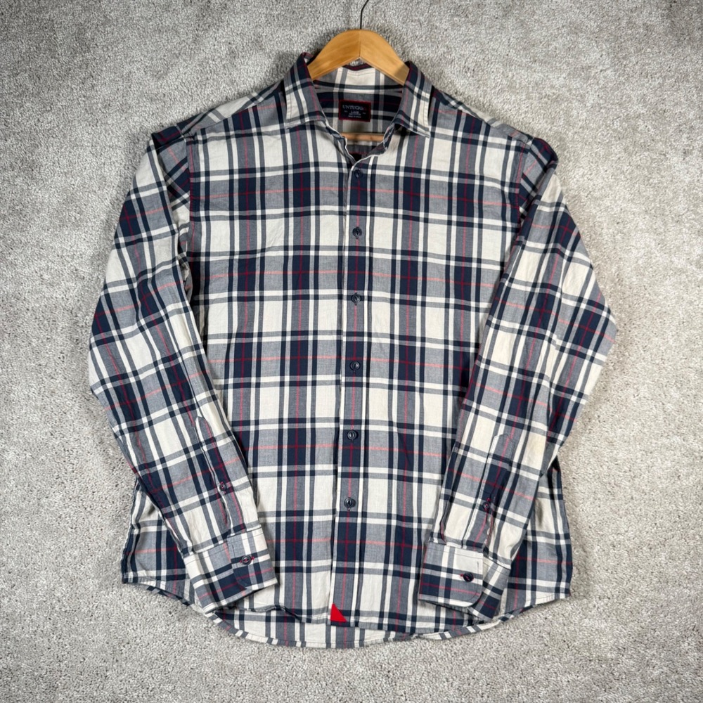 UNTUCKit Men Large Blue Plaid Long Sleeve Button Up Shirt‎ Cotton